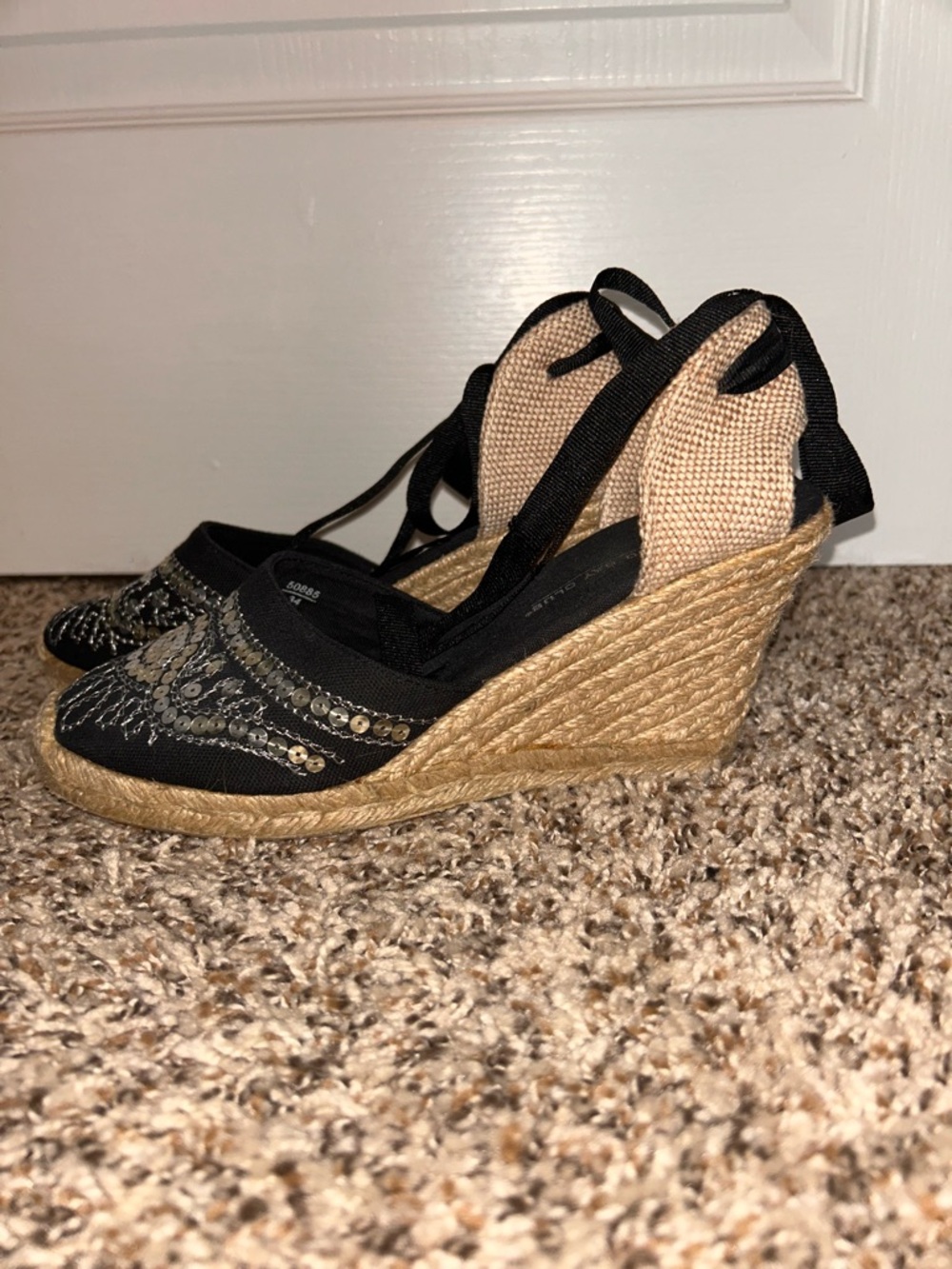 Montego Bay Club Black Sequin Ankle-Tie Wedge Espadrilles - Picture 4 of 10